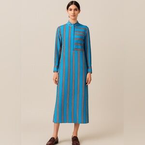 H&M women’s on trend blue stripes striped dress size 6 long sleeve- so comfy!!